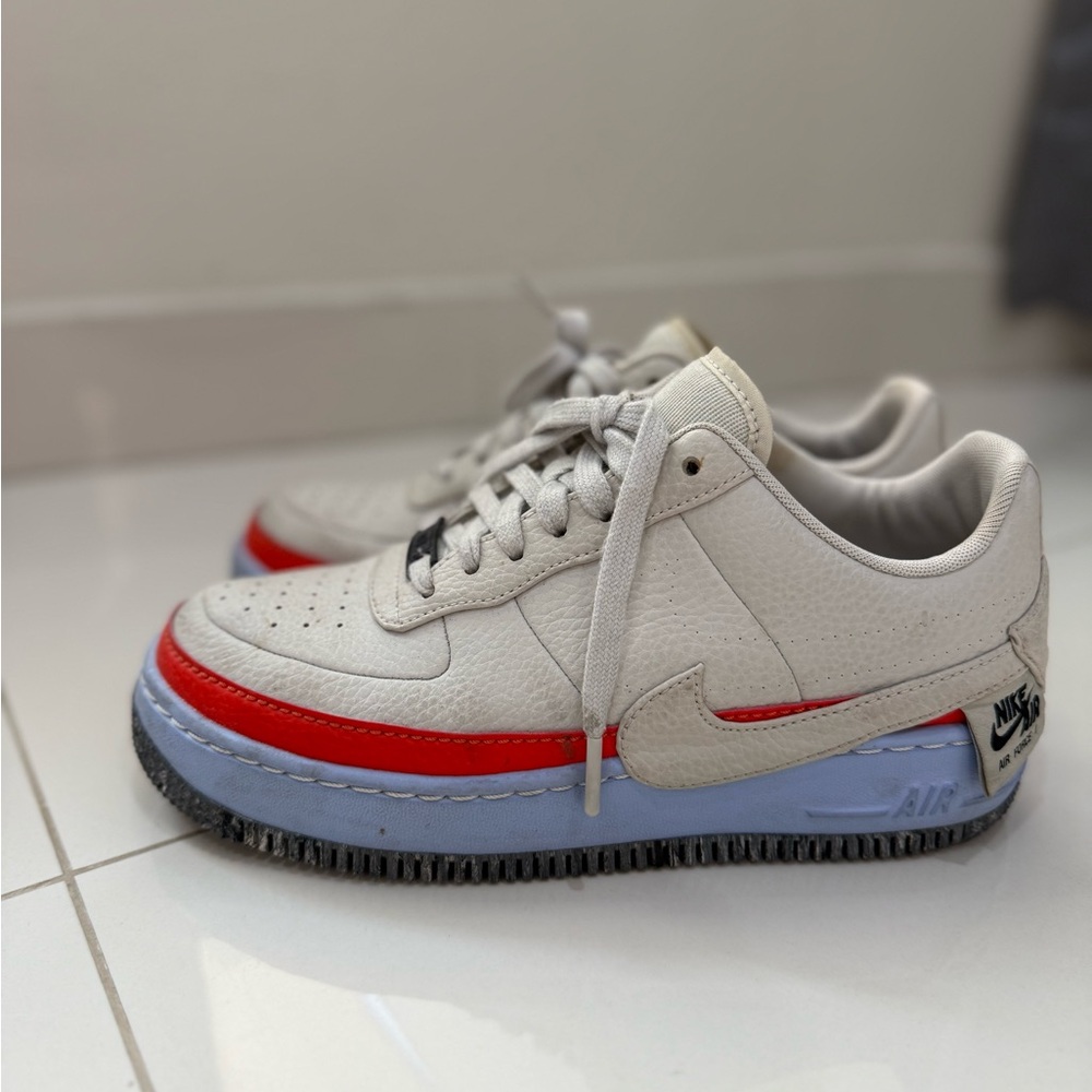 Air Force1 Nike Sneakers with Red and Gray Highlights